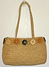 Sun N Sand Straw Bag Purse Crocheted Zippered Pocket Inside