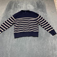 Uniqlo Souffle Yarn Sweater Kids 7 Blue White Striped Cotton Stretch Ribbed Trim