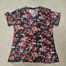 Carhartt Women's Small Scrub Force Cross-Flex Leaf Print Top Nursing Uniform