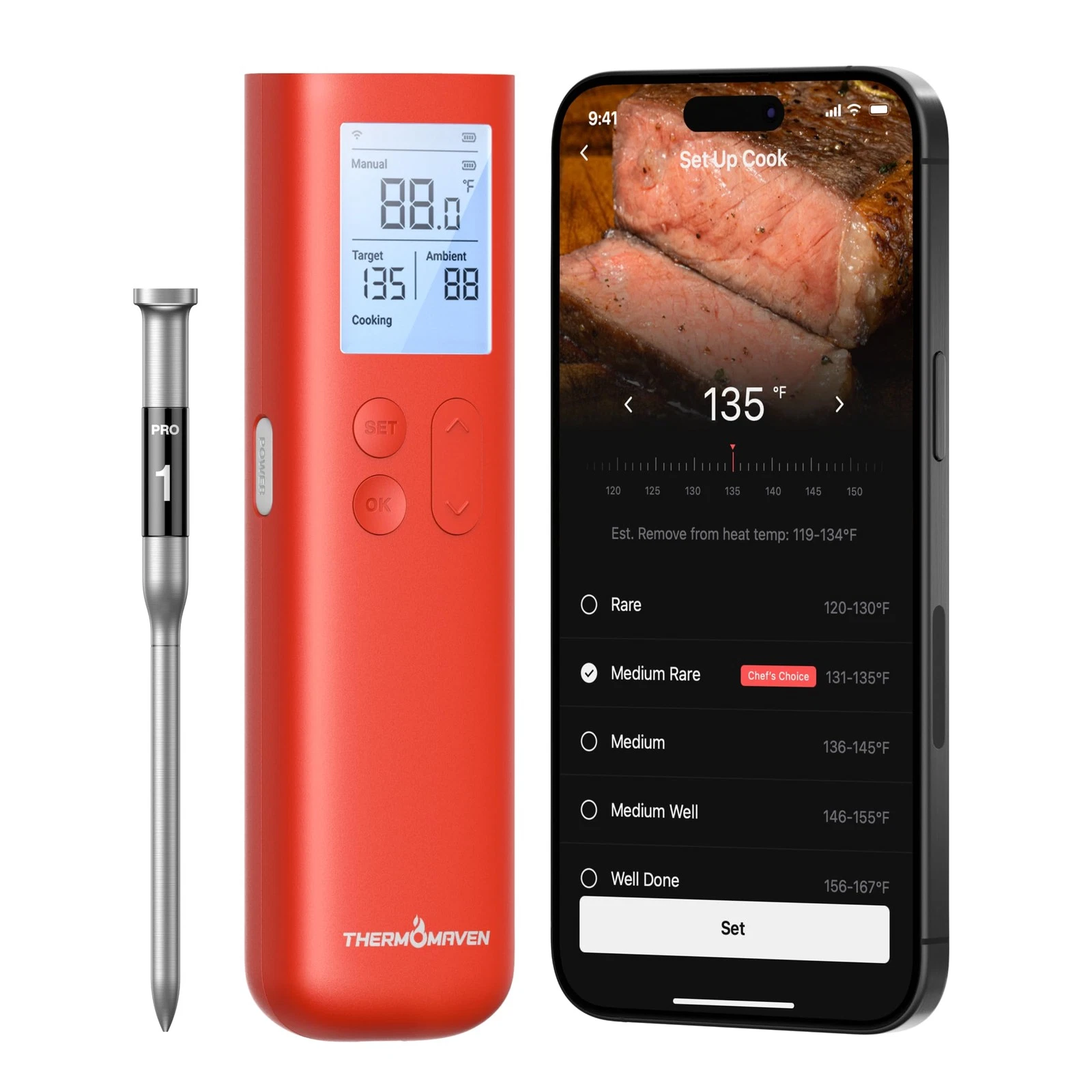 Smart Bluetooth Wireless Meat Thermometer, 10X Enhanced Sub1G Signal and Stab...