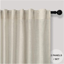 Linen Farmhouse Curtains 102" 2 Panels Light Filtering Beige