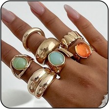 Chunky Gold Rings for Women Non Tarnish Silver Set Adjustable...