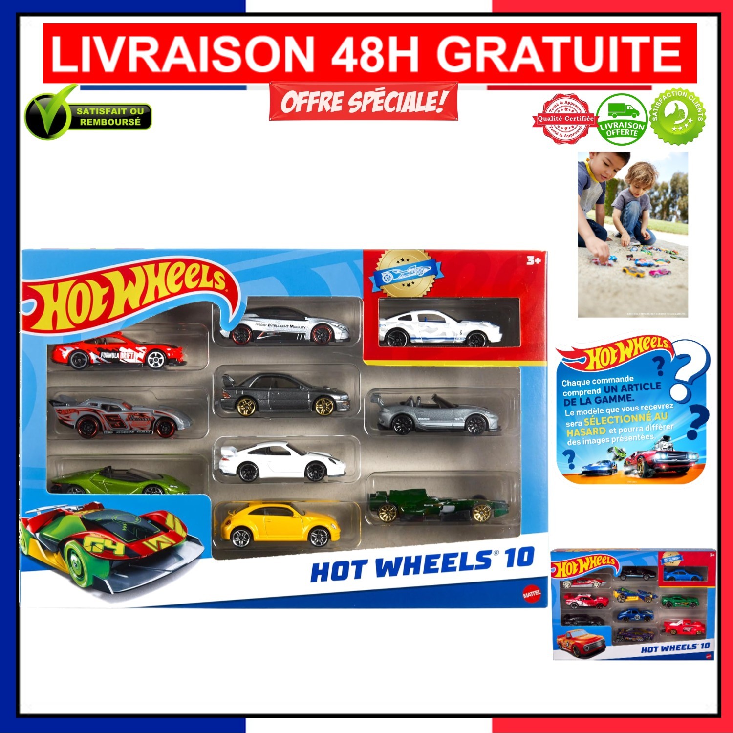 Voitures Hot Wheels 1:64, lot de 10 mini véhicules pour animer les circuits de course de salon