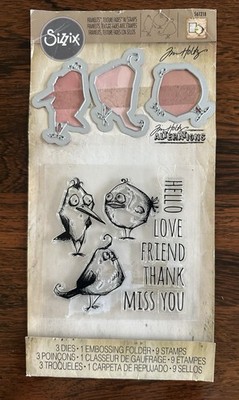 Tim Holtz Sizzix BIRD TALK Stamps & Dies Thank You Miss Hello Love Friend