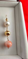 Ciondolo in ARGENTO 925 placcato oro, CORALLO ROSA naturale, PERLA d'acqua dolce
