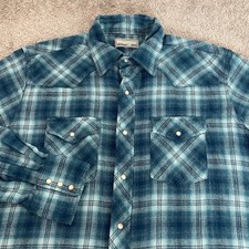 Wrangler Western Shirt Mens Large Blue Plaid Pearl Snap Wrancher
