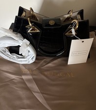 Mac Duggal Black Angular Crocodile Leather Handbag with Gold Hardware
