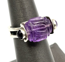 Sterling Silver Carved Amethyst Ring 5.25"