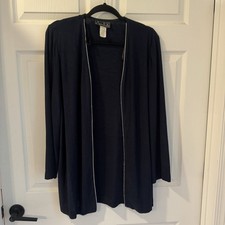 Alex Evenings Open Front Dress Jacket Size 14 Navy Blue Embellished Rhinestones