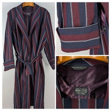 Brooks Brothers Vintage 60s Flannel Stripe England Wool Robe Large Belted Jacket
