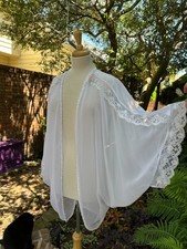 Vtg Victoria's Secret Sheer Beaded Pearl Crochet Lace Trim Bed Jacket Kimono OS