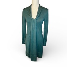 Banana Republic teal Long Sleeve sweater dress draped v-neck silk blend 