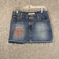 Vintage Abercrombie  Fitch Skirt Womens 0 Blue Denim Logo Mini Y2K Frayed Hem