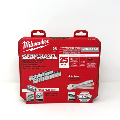 Milwaukee 48-22-9044 25PC 1/4'' Ratchet Socket Set SAE Metric Mechanics Kit NEW