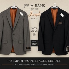 Jos A Bank Joseph Slim Fit Wool Blazer Bundle 38R Black Gray Check Sport Coat