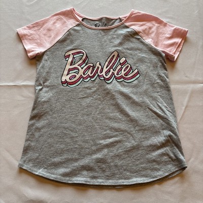 Barbie by Mattel Short Sleeve Shirt Girls Large Grey and Pink, NWOT