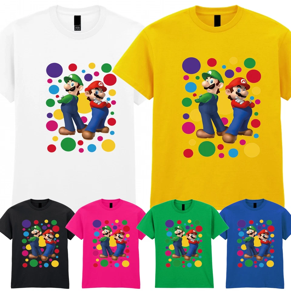 Pudsey Bear Mario Luigi Brothers Kids T-Shirt Children In Need Spotty Day Tee
