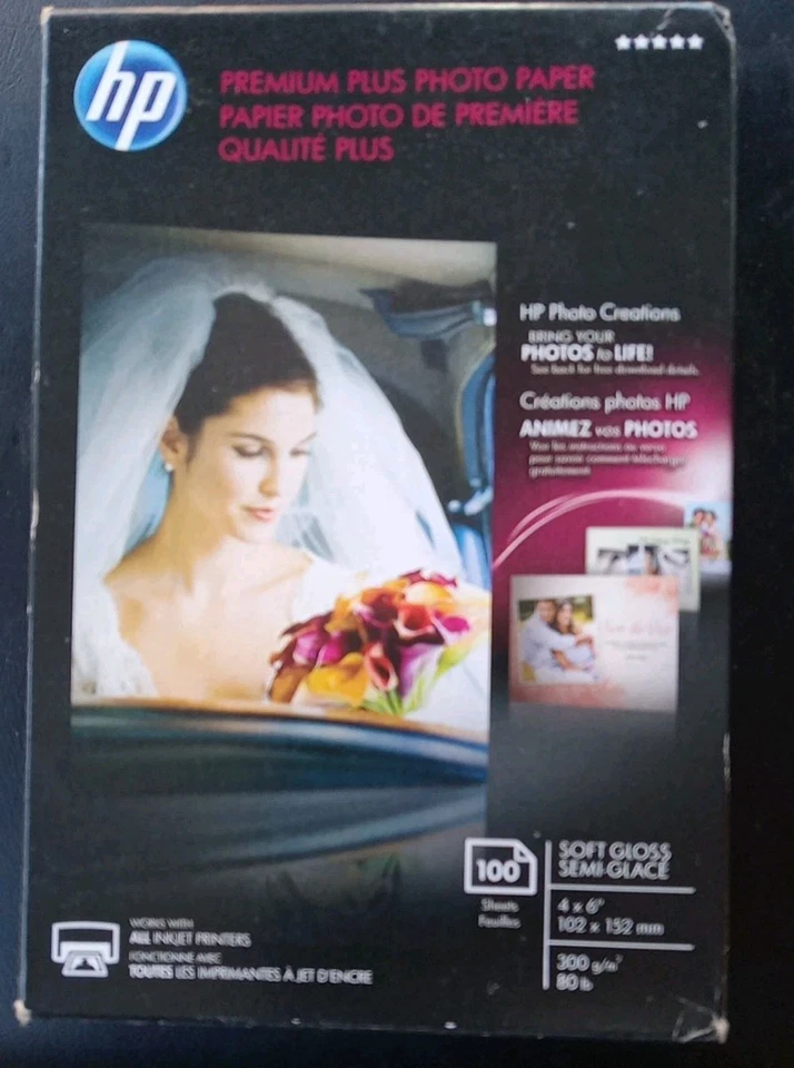 HP PREMIUM PLUS PHOTO PAPER 4X6"  Semi-GLOSS pack of 100 sheets NEW - Image 2 of 4