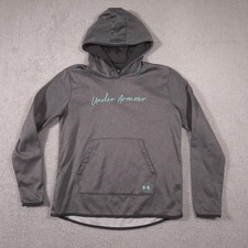 Under Armour Hoodie Womens Small Gray Loose Fit Pullover Script Logo Pocket