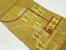 7431220: JAPANESE KIMONO / NAGOYA OBI FOR SUMMER / SILK / WOVEN ABSTRACT GEOMETR