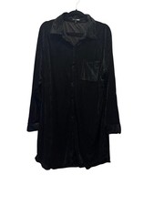 Fashion Nova Black Ribbed Velvet Shirt Dress Women's XL Long Sleeve