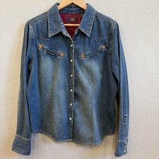 Vintage 90s Route 66 Denim Western Shirt Pearl Snap Cowgirl Rodeo Country L/XL