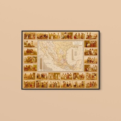 Vintage Maps - Ethnographic Map of Mexico - Art Print on Paper or Canvas