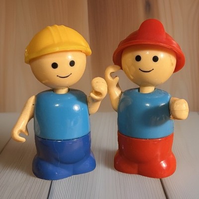 Shelcore Vintage Figures Construction Worker Fireman Small People Bundle Set
