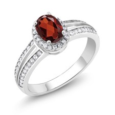 1.47 Ct Oval Red Garnet 925 Sterling Silver Ring