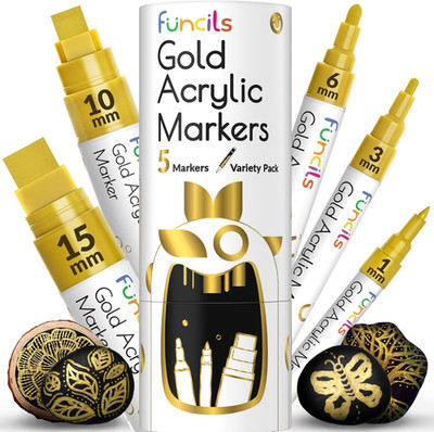 5 Acryl Gold Lackstift Metallic - Golden Marker Metalliclack für Holz, Fabri