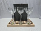 3 WATERFORD Crystal LISMORE Vintage Wine Hock Glasses 7 1/2" Ireland w/Box