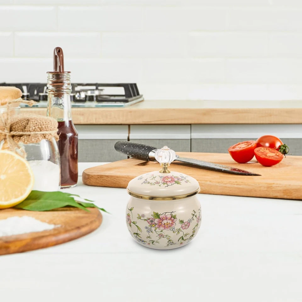 Tarro de galletas floral vintage con tapa, cuenco de caramelo esmaltado bote de té decorativo... Foto 4 de 4