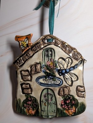Vintage Blue Sky Plaque Gardeners Cottage Dragonfly  Heather Goldminc