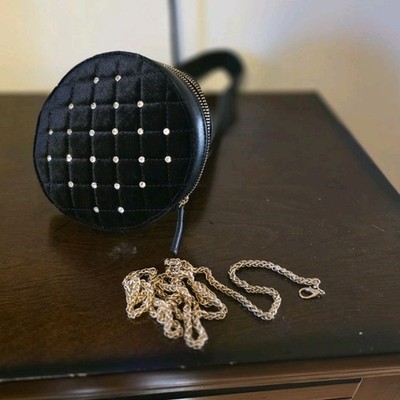 VENUS Round Black Studded Quilted Crossbody Bag with Detachable Chain Strap