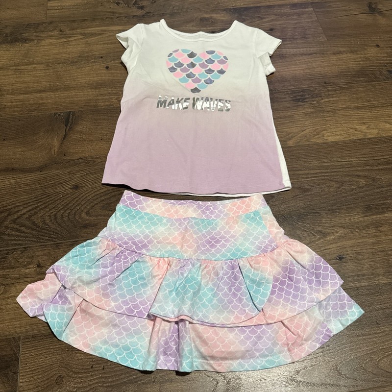 Mermaid 365 Kids By Garanimals Girls 2 Piece Ruffle Skort and Top Set Size 6