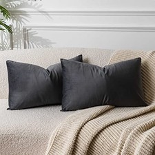 Throw Pillow Covers Set of 2 Decorative Velvet 20" x 12" Pack of 2 Dark Gray