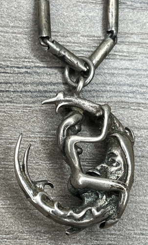 Vintage Sterling 925 Nymph Beautiful Nude Woman Riding Moon Pendant Necklace