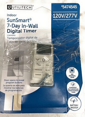 Utilitech Indoor SunSmart 7-Day In-Wall Digital Timer, White, 5474545