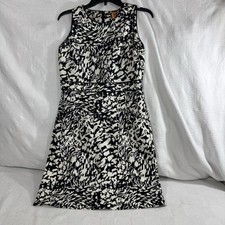 Tory Burch Black White Cotton Blend Shift Dress Signature Fabric Back Zipper  S6