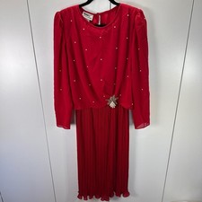 Vintage Monica Richards Womens Red Pleated Dress Size 14 Modern size Large 10-12