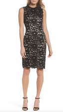 Vince Camuto L32801 Women's Black Lace Sheath Dress Size 4P