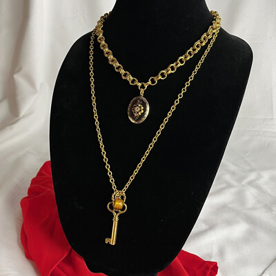 John Wind Studios Gold Vermeil Double Necklace with Locket, Key and Bead Charms