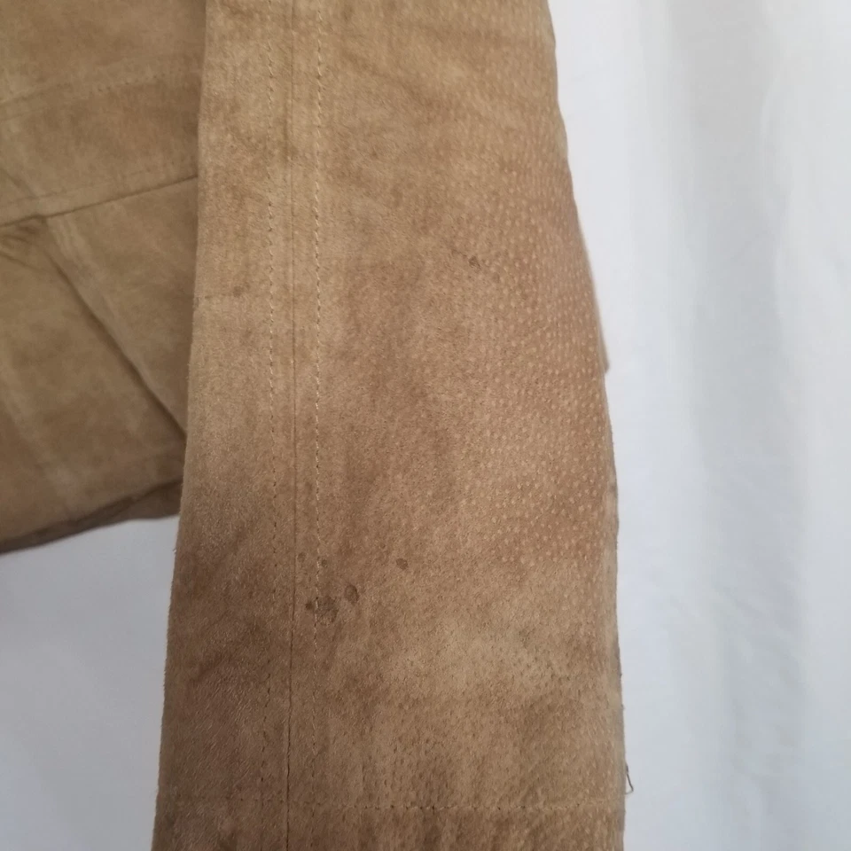 Chaqueta de abrigo de gamuza tostada talla mediana con volantes talla mediana Foto 3 de 4