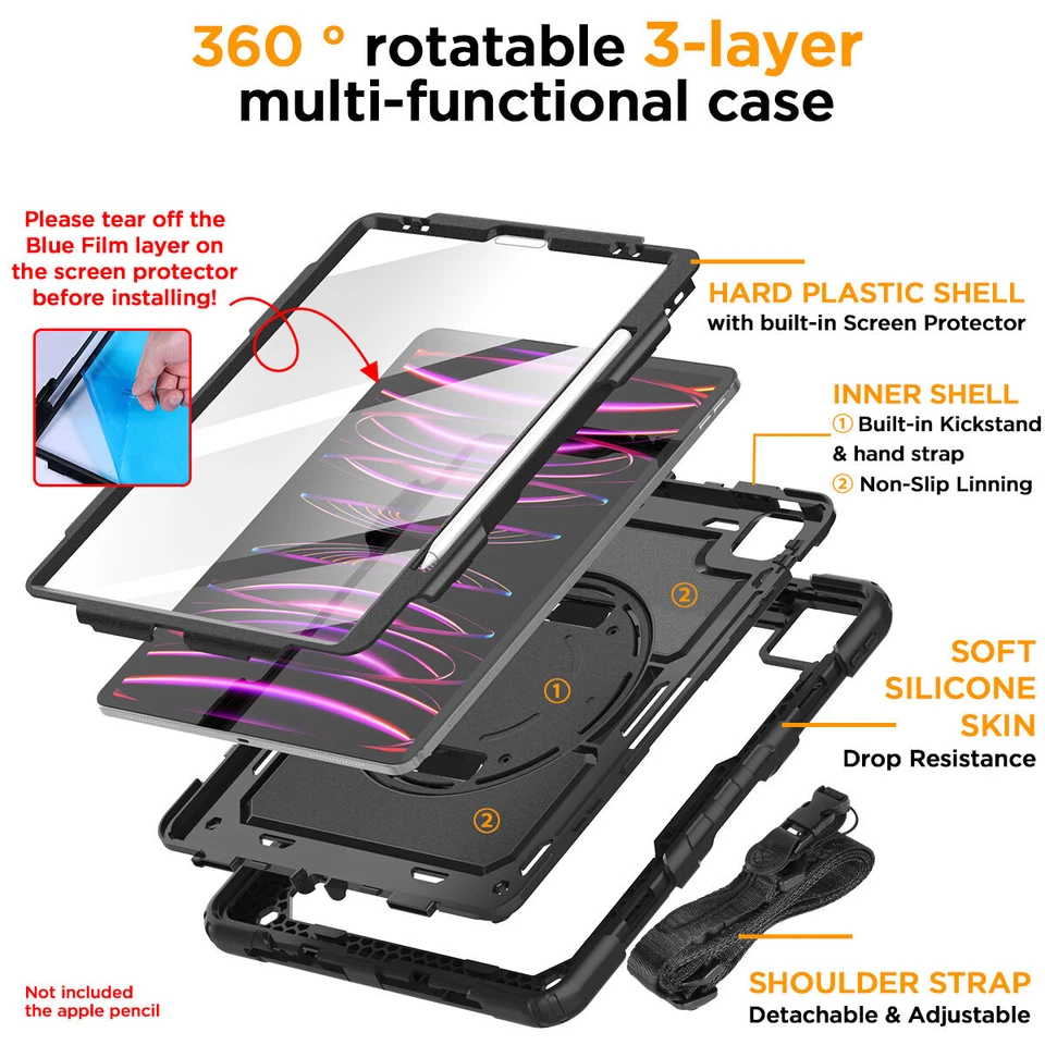 For iPad Pro 12.9 in 6th/5th/4th/3rd Gen Case Shockproof Heavy Duty Stand Cover - Image 4 of 4