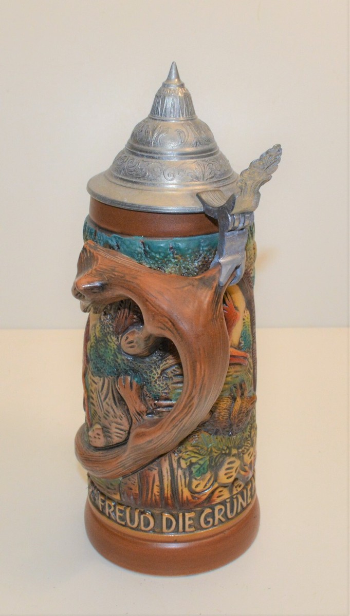 Original King Western Germany Hunter Wildlife lidded beer stein w