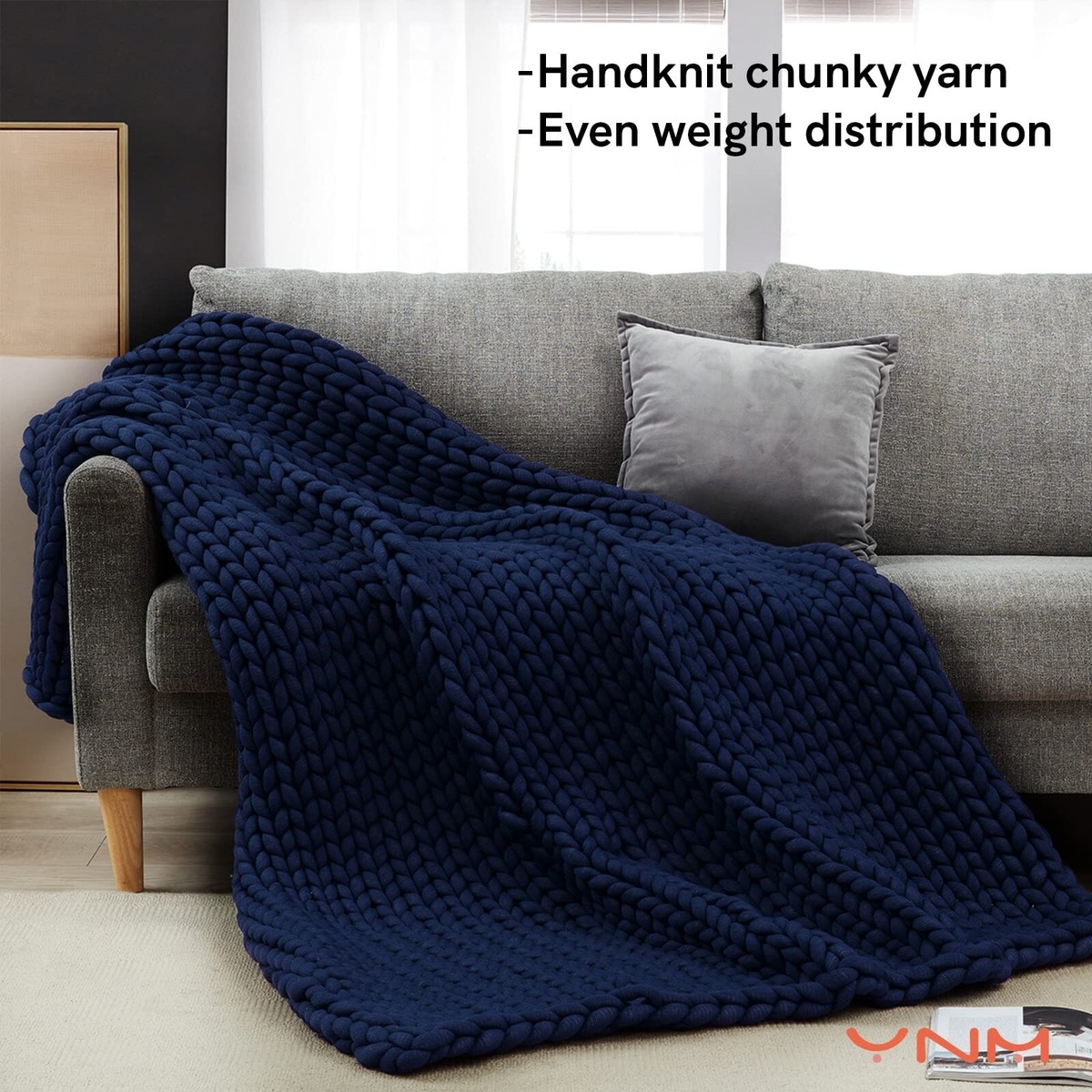 YnM Knitted Weighted Blanket, Hand Made Chunky Knit Weighted Throw 