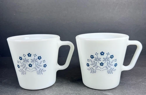 2 Pyrex Summer Impressions Coffee Mugs Blue Flower Coffee Cup D-Handle 1410