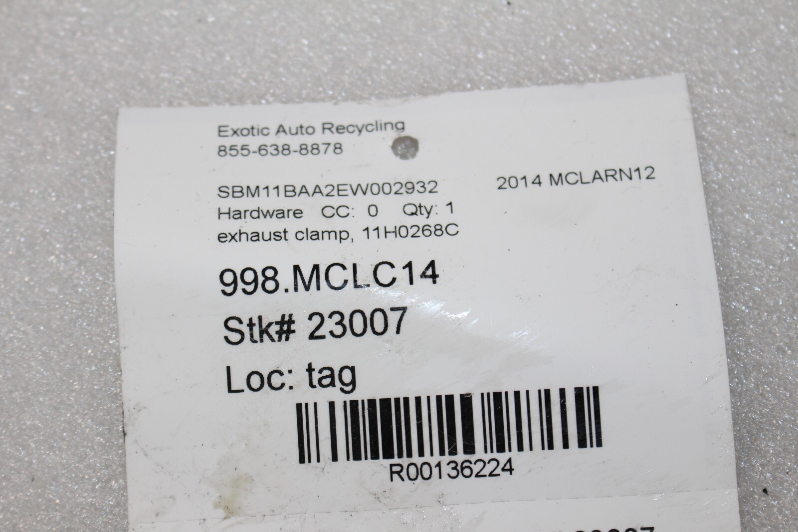 McLaren MP4-12C, Exhaust Clamp, Used, P/N 11H0268C