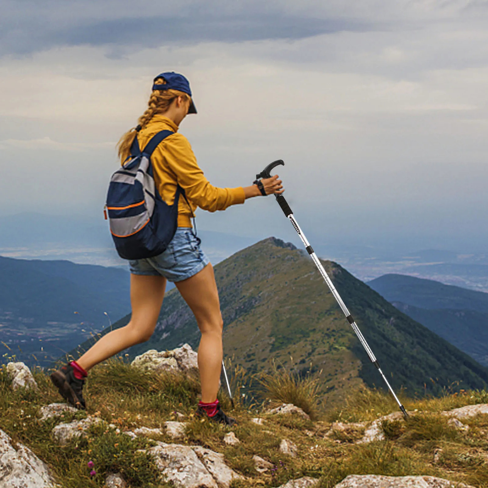 2X Trekking Poles Nordic Walking Hiking Sticks Adjustable Anti-shock Alpenstock