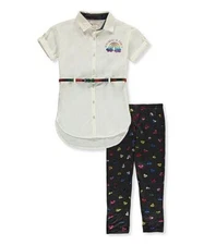 $36 One Step Up 'Kindness' Rainbow Belted Shirt Dress & Leggings Set 3T NWOT